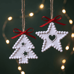 Beaded Christmas Ornament Set | Tree & Star Cutout Holiday Decor | Pearl Look Festive Hanging 3d model