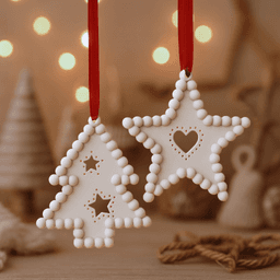 Beaded Christmas Ornament Set | Tree & Star Cutout Holiday Decor | Pearl Look Festive Hanging 3d model