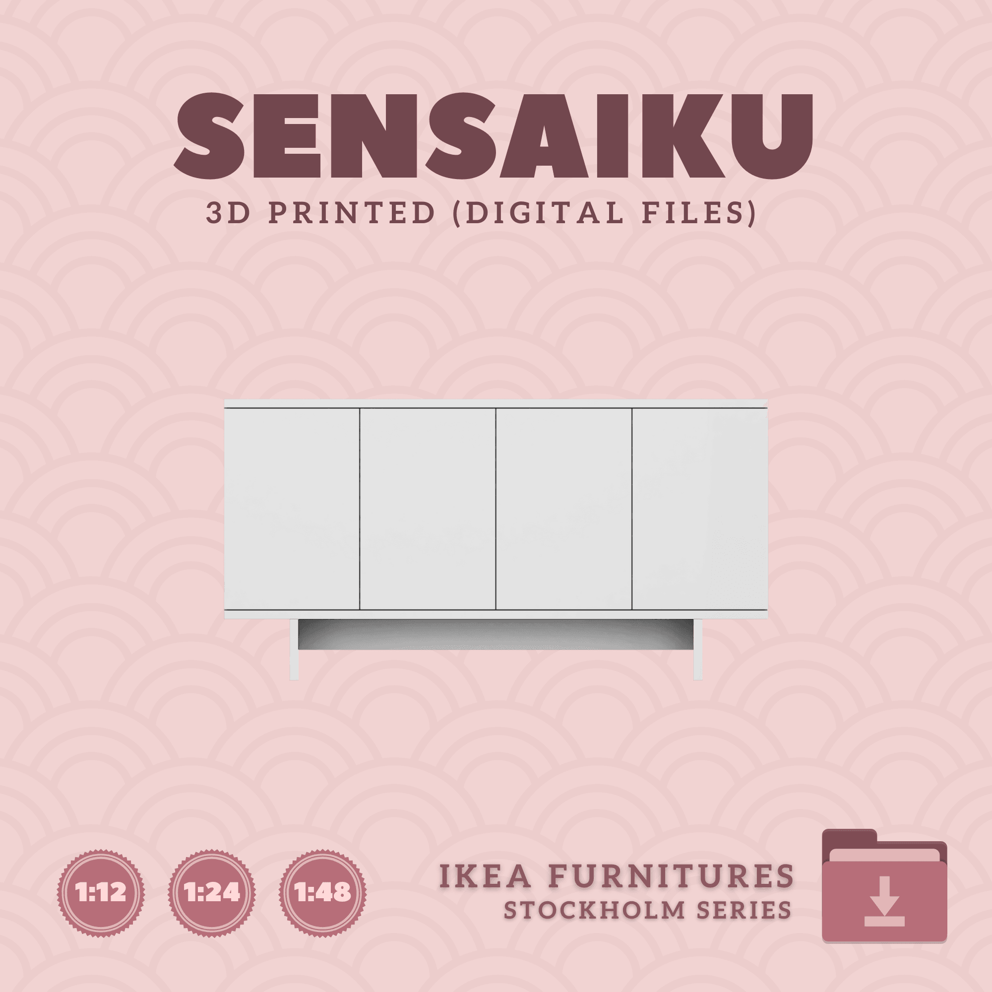 Miniature Replica 19. STOCKHOLM 2025 Sideboard for Miniature Dollhouse - IKEA - 3D Print Instant Dow 3d model