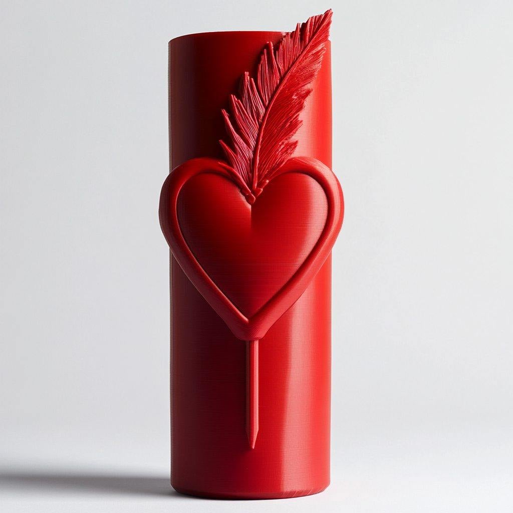 Heart & Feather Vase for Valentine's Day Celebration 3d model