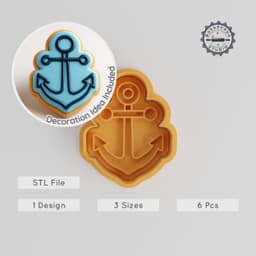 Nautical Anchor Shape Cutter & Stamp Set, Ocean & Boating Theme, Perfect for Cookie & Fondant, 3 Sizes, 6 Pieces PRODUCT_1090 3d model