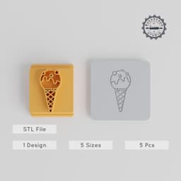 Ice Cream Cone Stamp Tile, Frozen Treat Dessert Motif, 5 Size Bundle, Perfect for Clay, Cookies & Fondant PRODUCT_1790 3d model