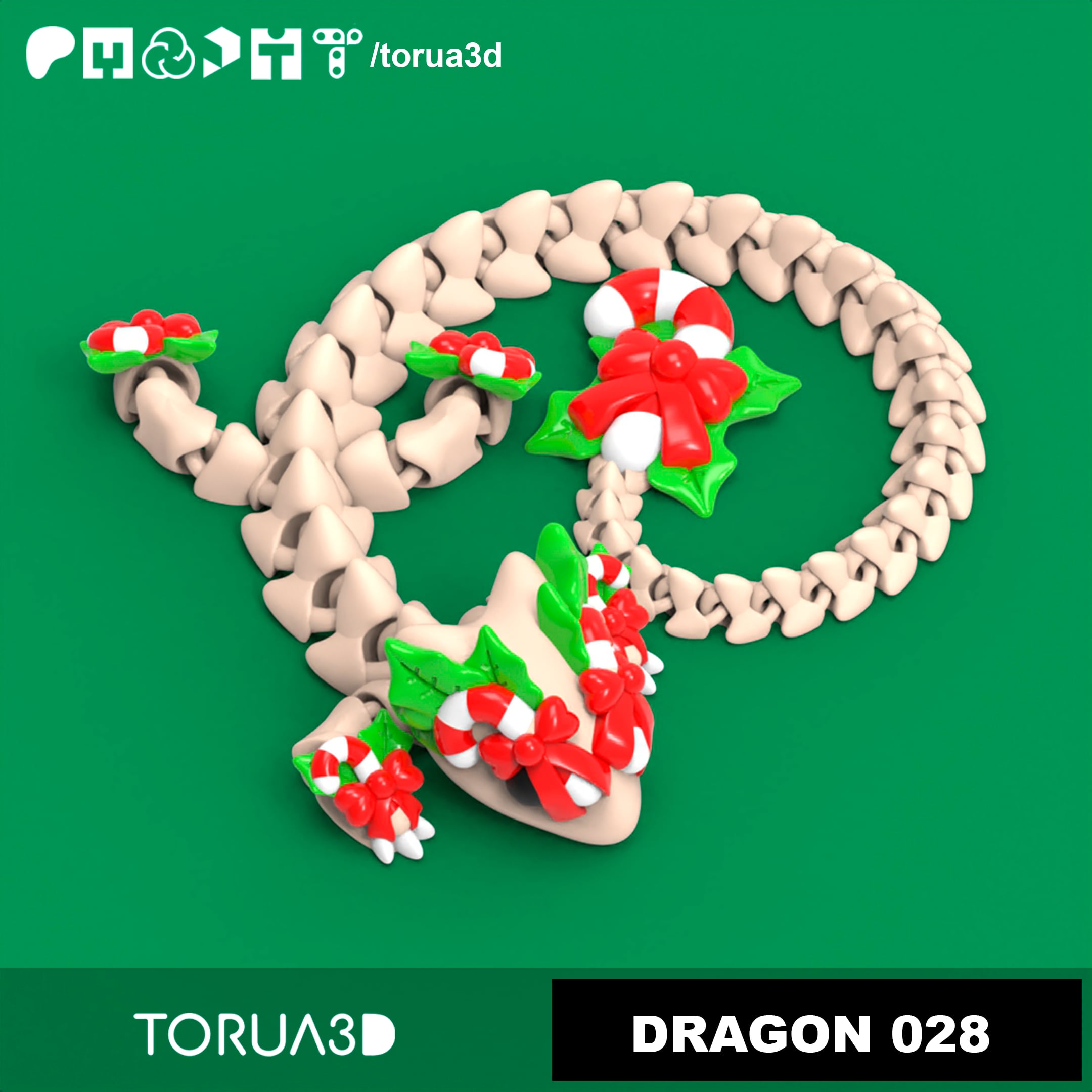 Artuclated Dragon 028 - Christmas - Print in place - No supports - Stl - 3mf 3d model