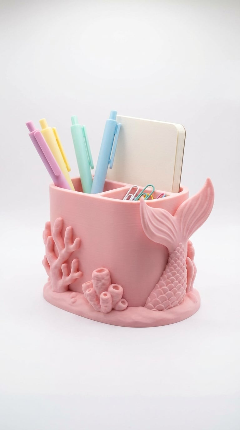 Mermaid Cove Desktop Organizer - Coastal Coral Sculptural Stationery Holder 3d model