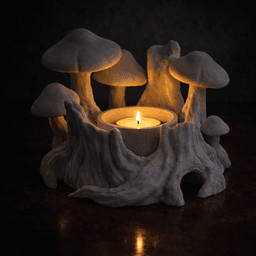 Mushroom Forest Tealight Holder STL – Cottagecore Fantasy Candle Decor 3d model