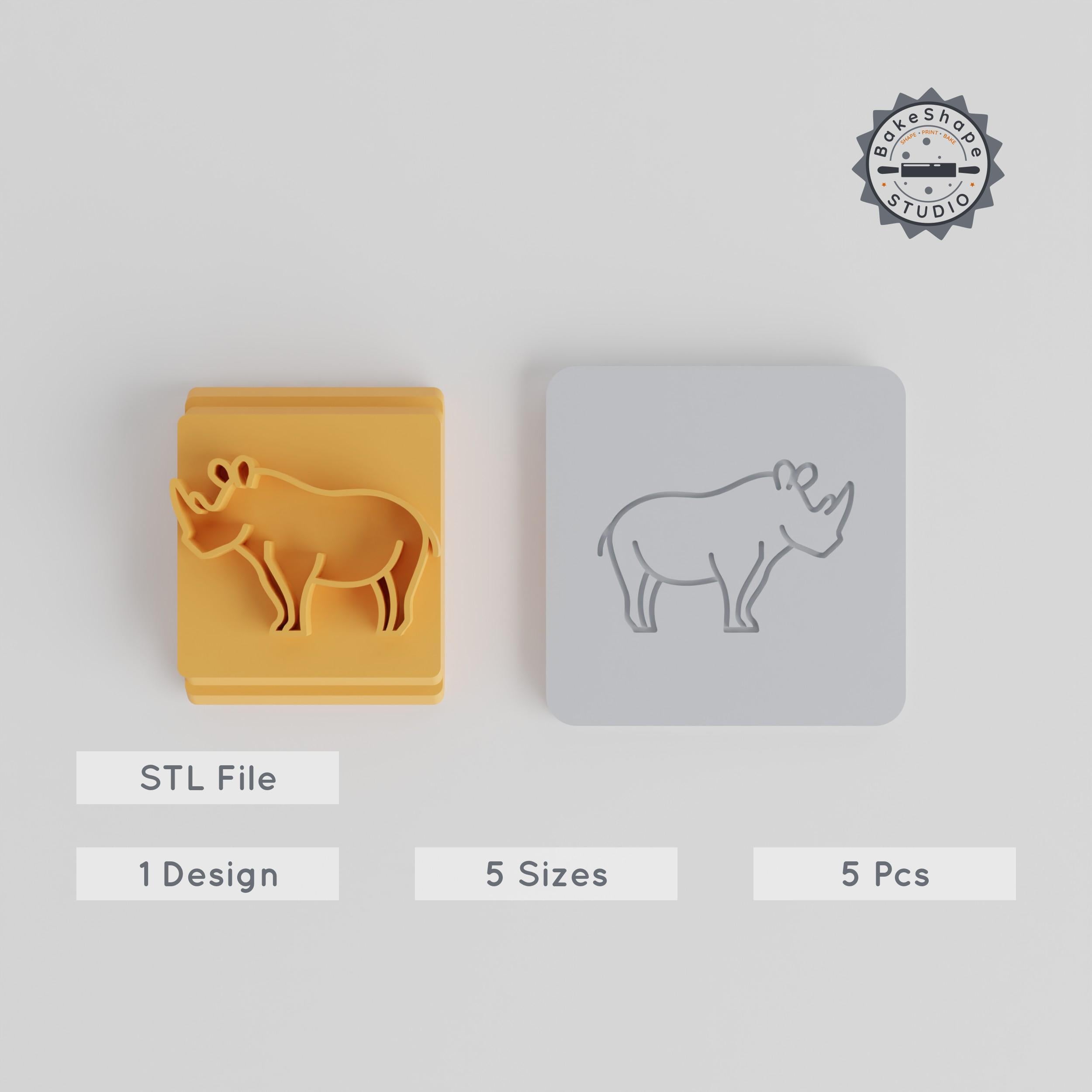 Rhinoceros Stamp Tile Set, 5 Size Decorative Stamps for Clay, Cookies & Fondant, Animal Motif, Includes 20mm to 40mm PRODUCT_3734 3d model