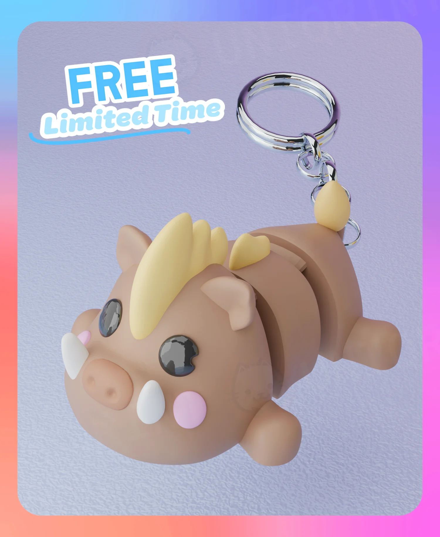 Flexi Wild Boar Laying Down Keychain (Single Color) 3d model