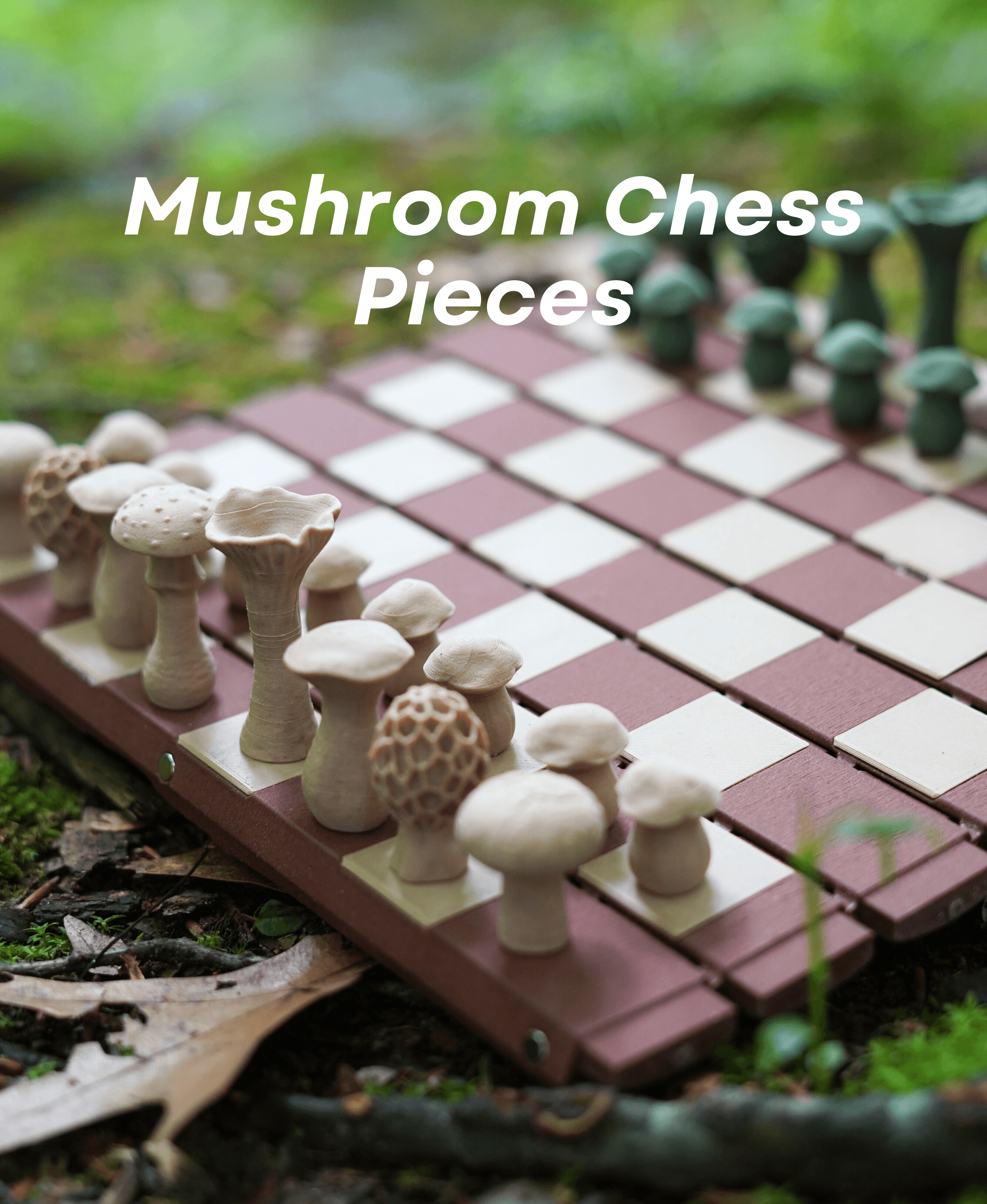 Forest Chess Set - Log and Mushroom Chess Board - Checkers 3d model