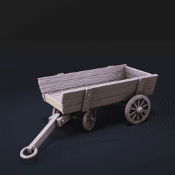 Beast of Burden and Trailer | Great Horned Oxen Pulling Trailer | Cow, Bison, Bull, Ox for 32mm TTRP 3d model