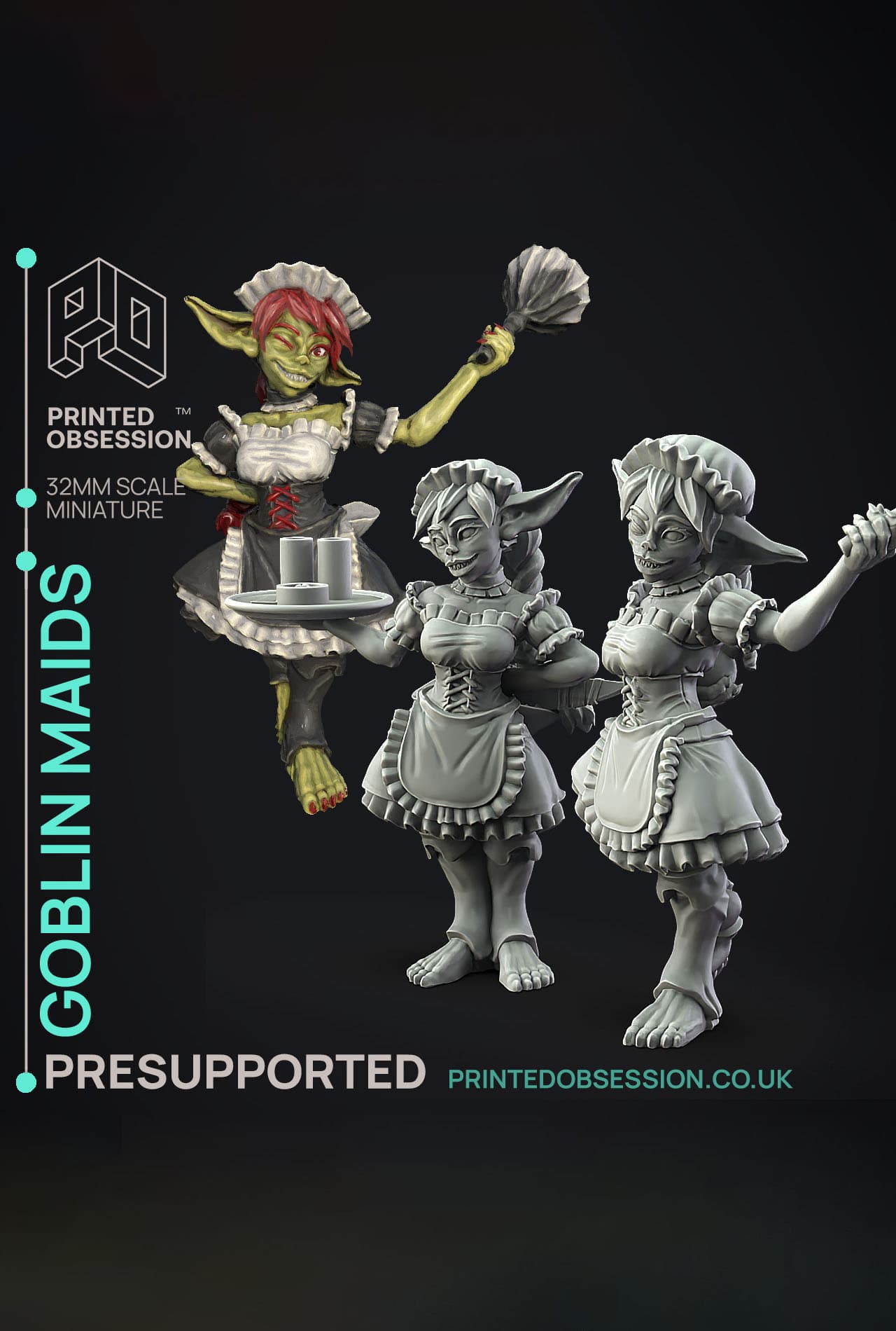 Goblin Maid - Dungeon Cleaning Inc - PRESUPPORTED - Illustrated and Stats - 32mm scale 3d model