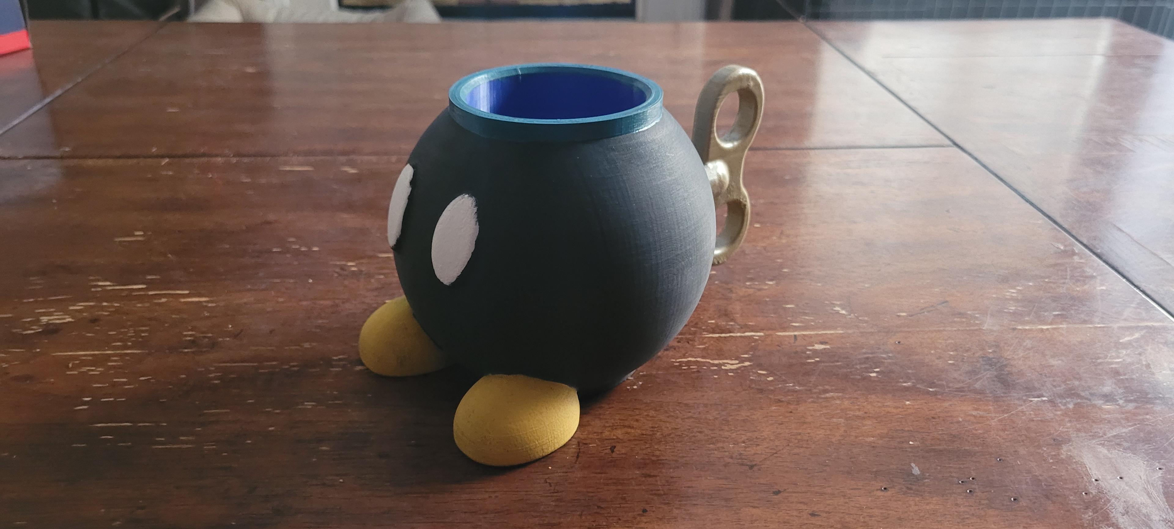 Bobby the Bob-Omb Cup - 12oz Mario Themed Can Cup! - It printed great, I used Blue Hatchbox PLA and had no trouble with the print. - 3d model