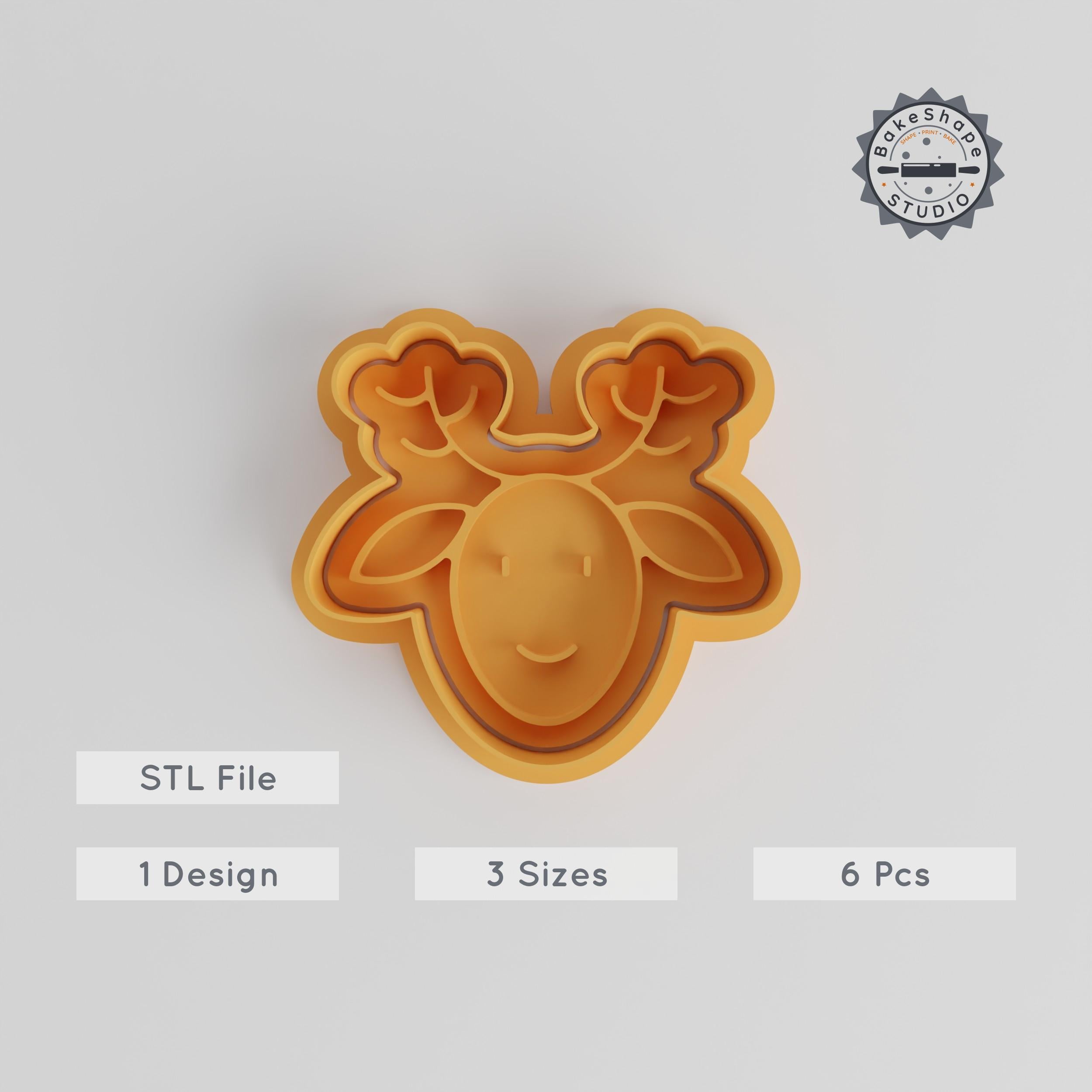 Reindeer Shape Cutter & Stamp Bundle, Cookie & Fondant Tools, S/M/L Size, Winter Deer, Christmas Elk, Festive Holiday Baking Set PRODUCT_4926 3d model