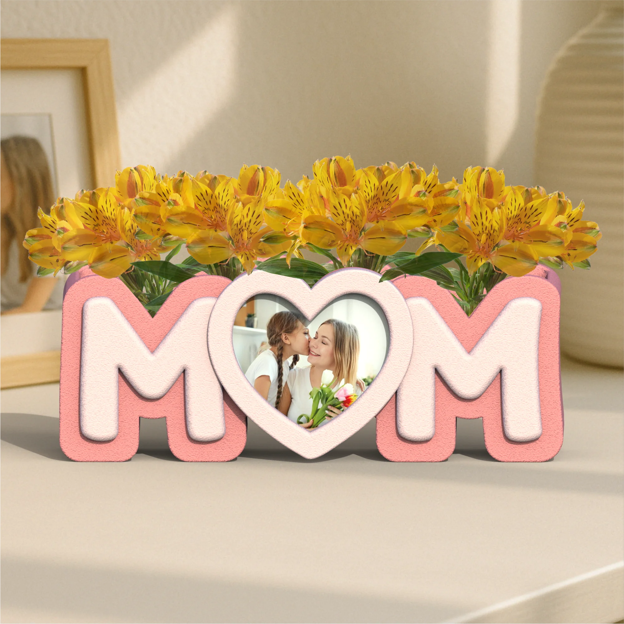 Mom Frame Planter, Heart Shape Frame, Mother’s Day Photo Planter, Happy Mother’s Day Gift, I Love Mo 3d model