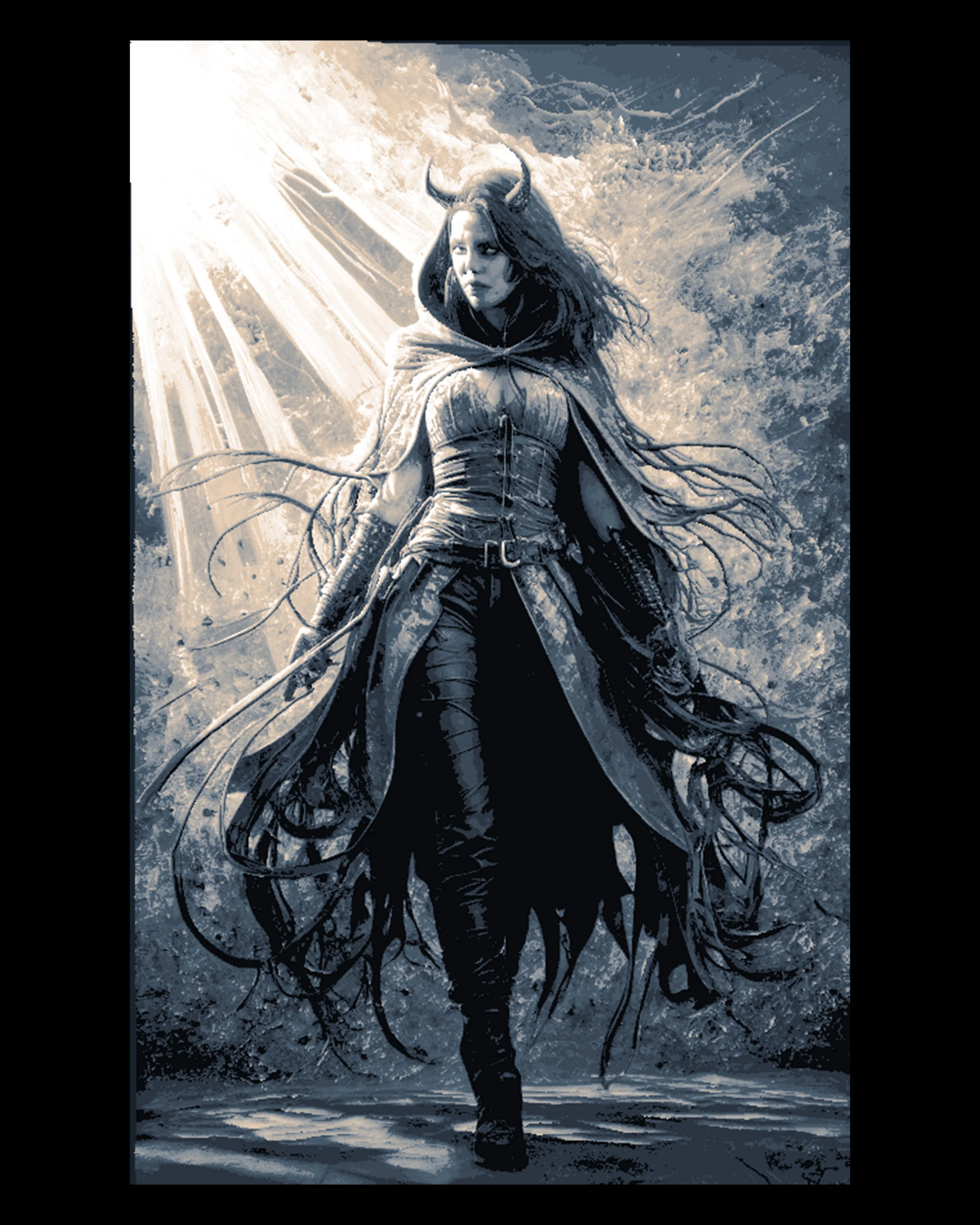 A Tiefling Female Warrior - Hueforge Fantasy Wall Art 3d model