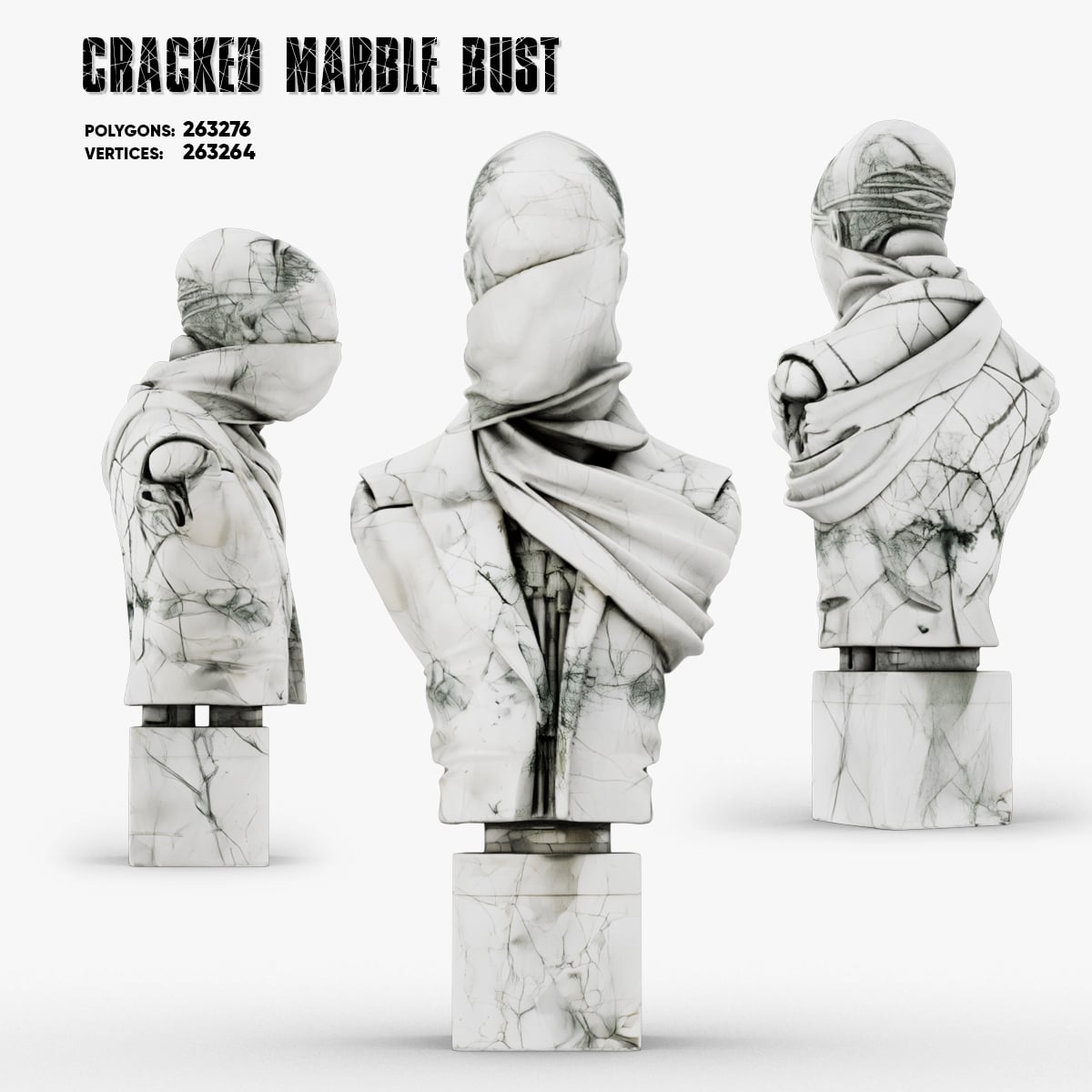 Cracked Marble Bust 3d model