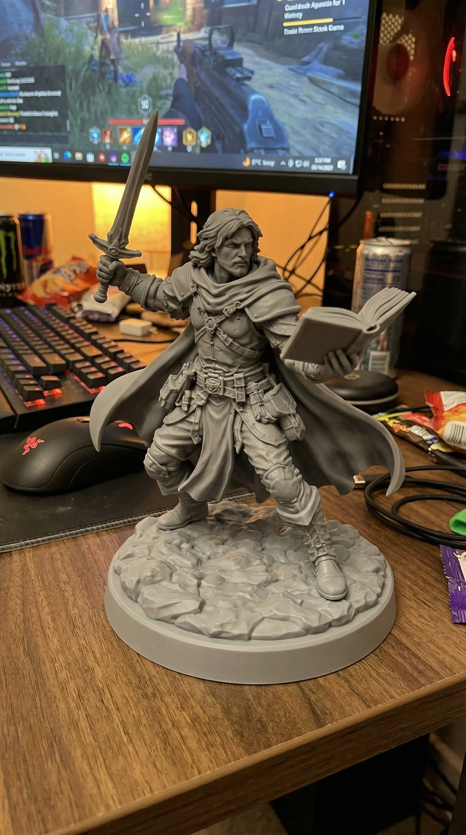 Epic Fantasy Spellsword Miniature - Male Warrior with Sword & Grimoire - D&D Tabletop RPG 3d model