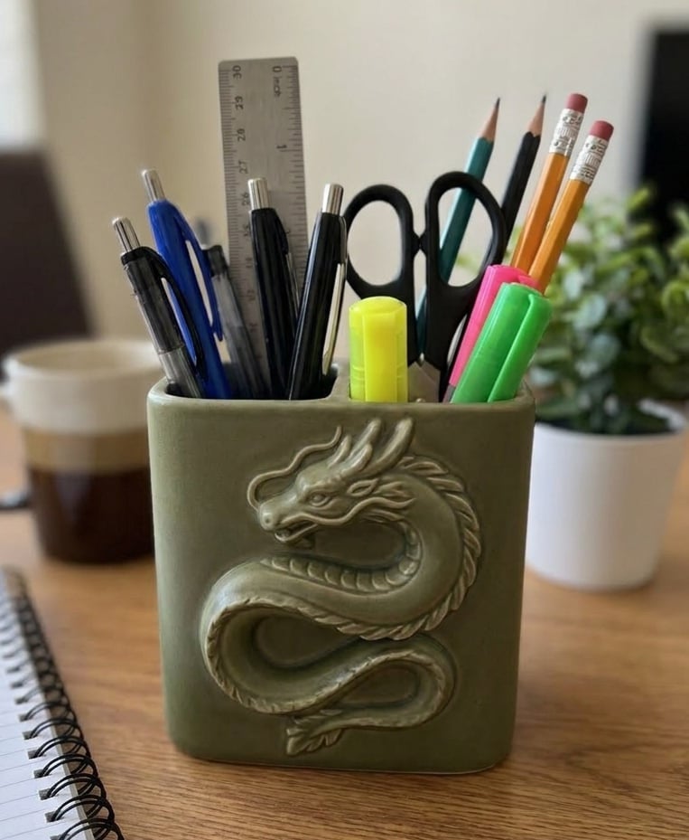 Imperial Dragon Desk Organizer & Stationery Caddy | Mythical Home Decor 3d model