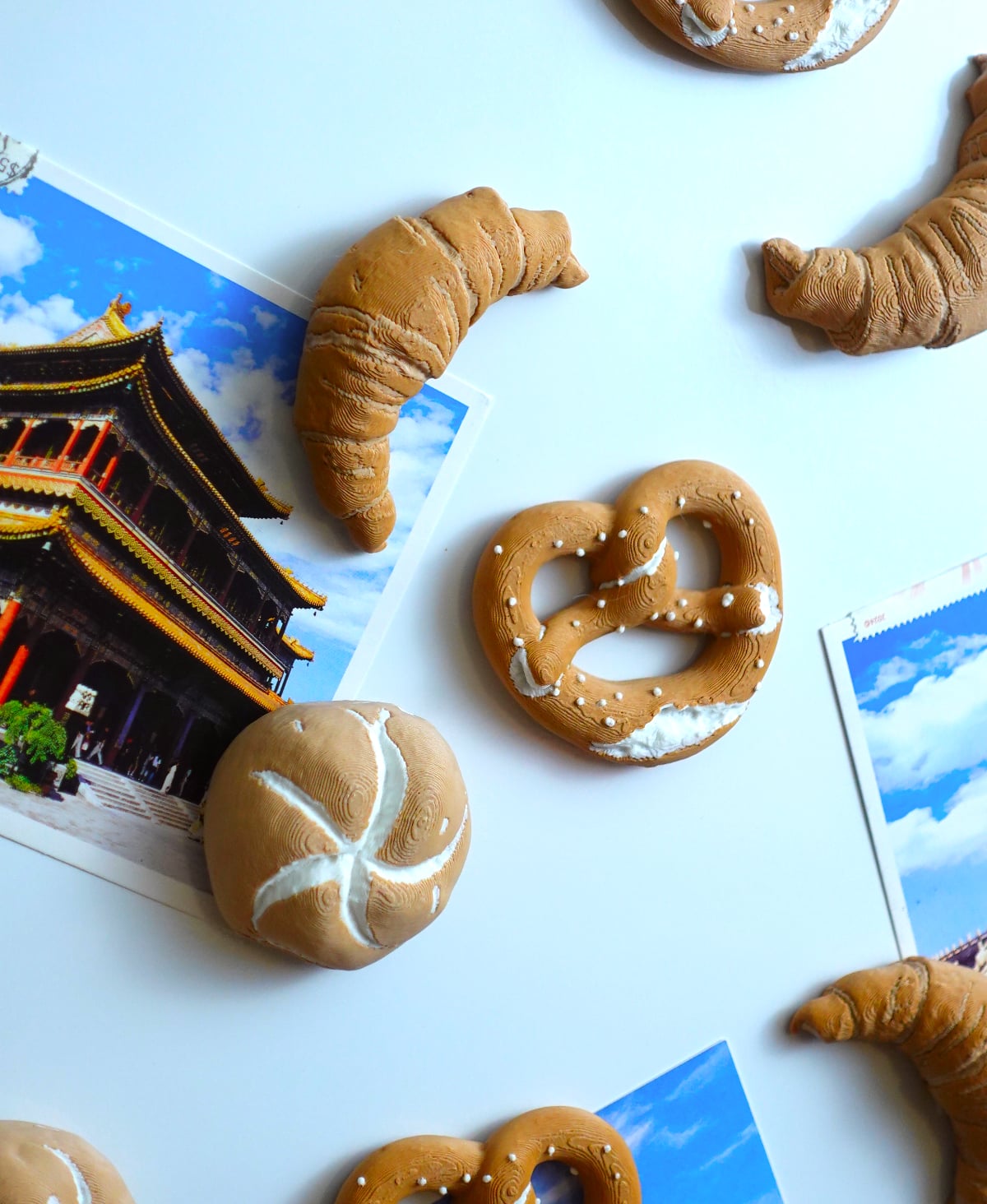 Pastry fridge magnets: Croissant, Pretzel and Roll 3d model