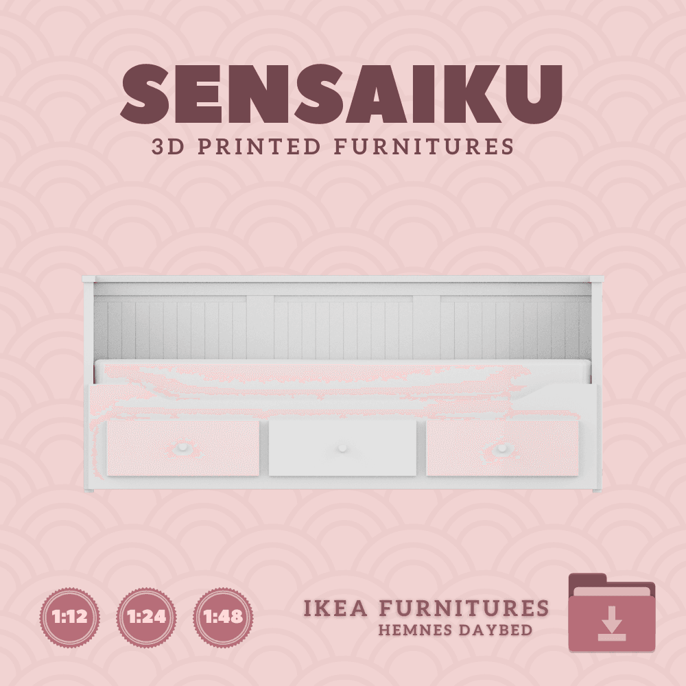 Miniature Replica HEMNES Daybed with 3 Drawers for Miniature Dollhouse - IKEA (1:12,24,48) 3d model