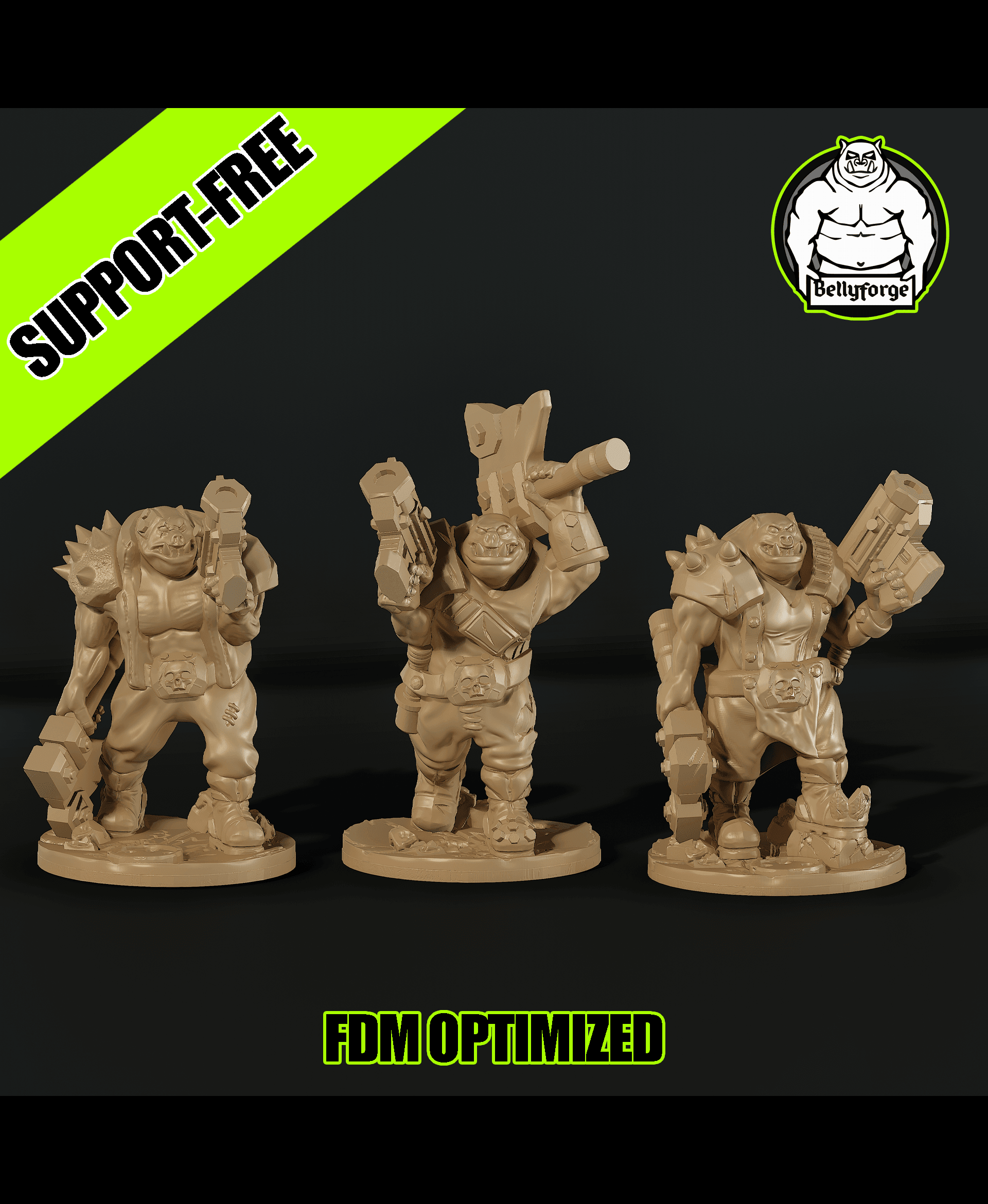 Support-Free FDM | Null Brutes – Fighter Squad | 3 Sci-Fi Orc Proxies 3d model
