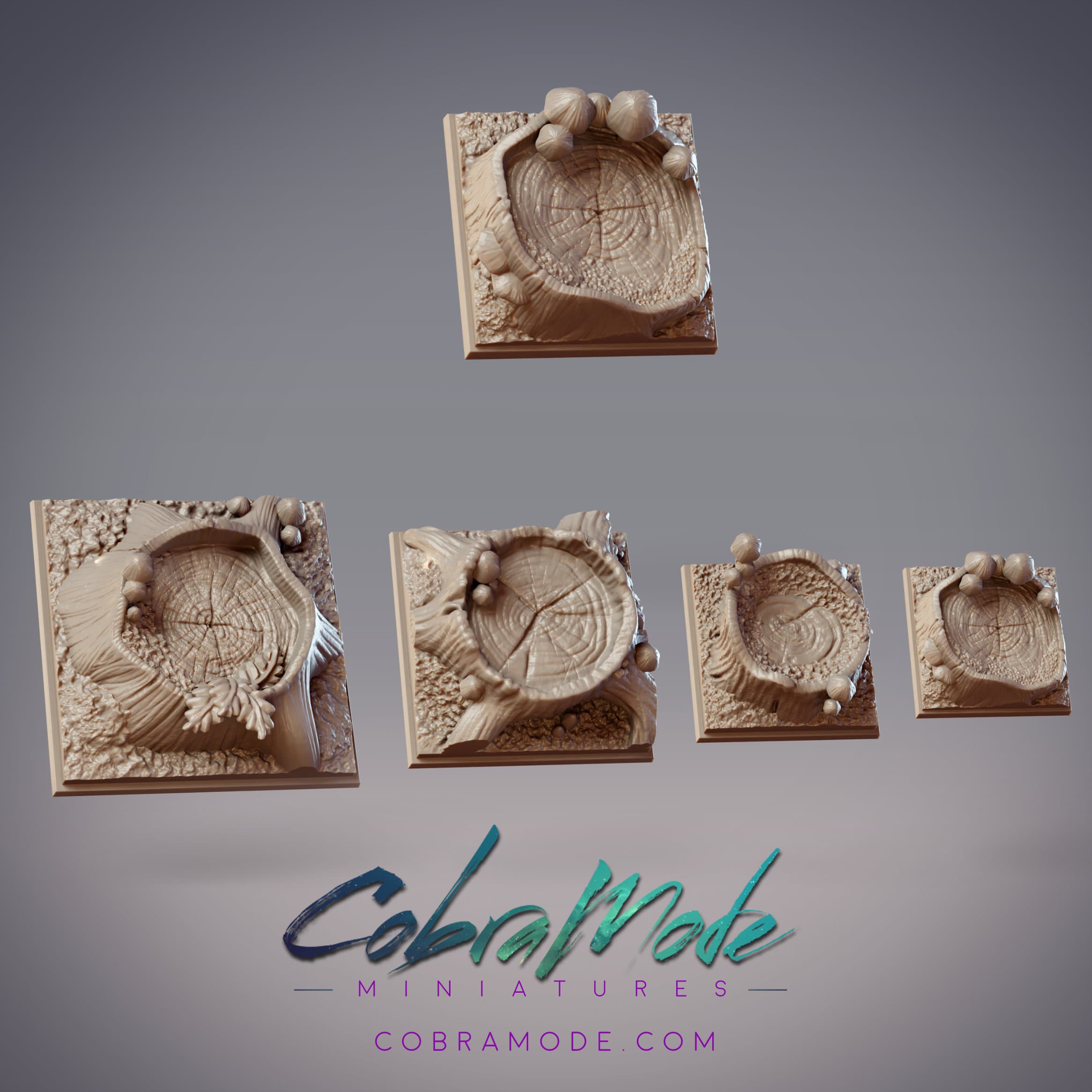 Mushrooms and Stumps Square Base Pack (4pcs) 3d model