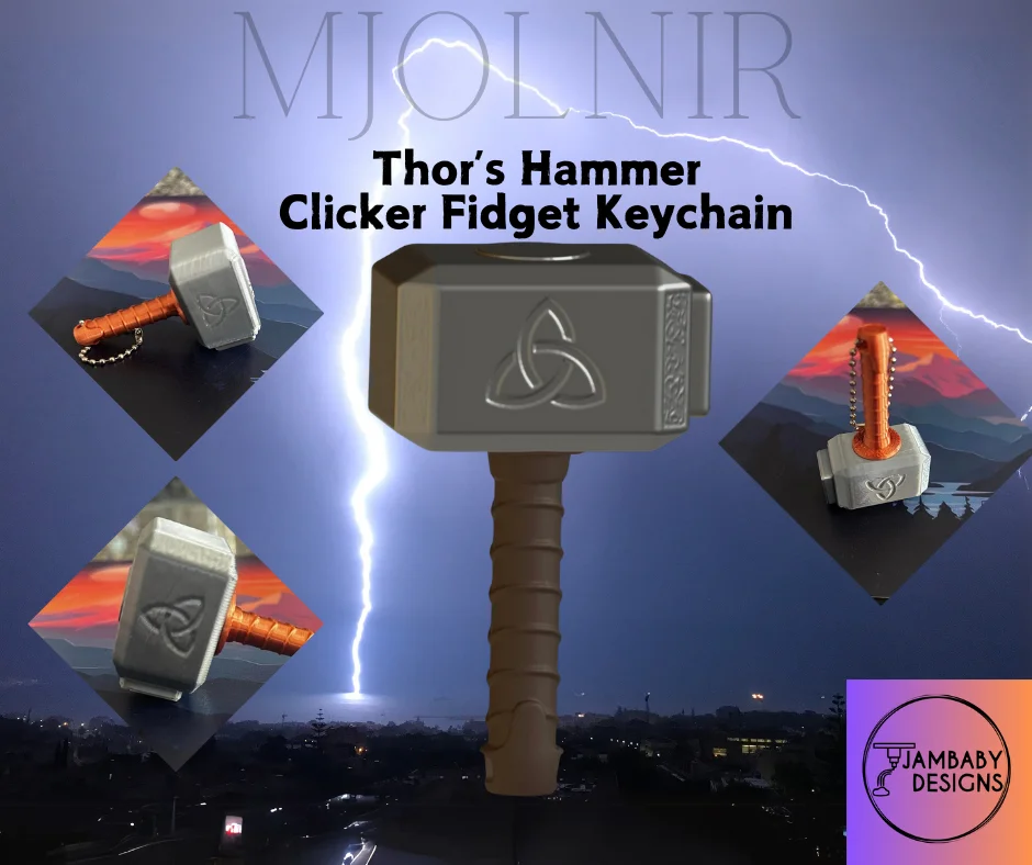 Mjolnir- Thor's Hammer Clicker Fidget Keychain 3d model