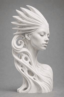 Wind Spirit Muse Bust STL – Flowing Fantasy Female Sculpture for 3D Printing 3d model