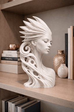 Wind Spirit Muse Bust STL – Flowing Fantasy Female Sculpture for 3D Printing 3d model
