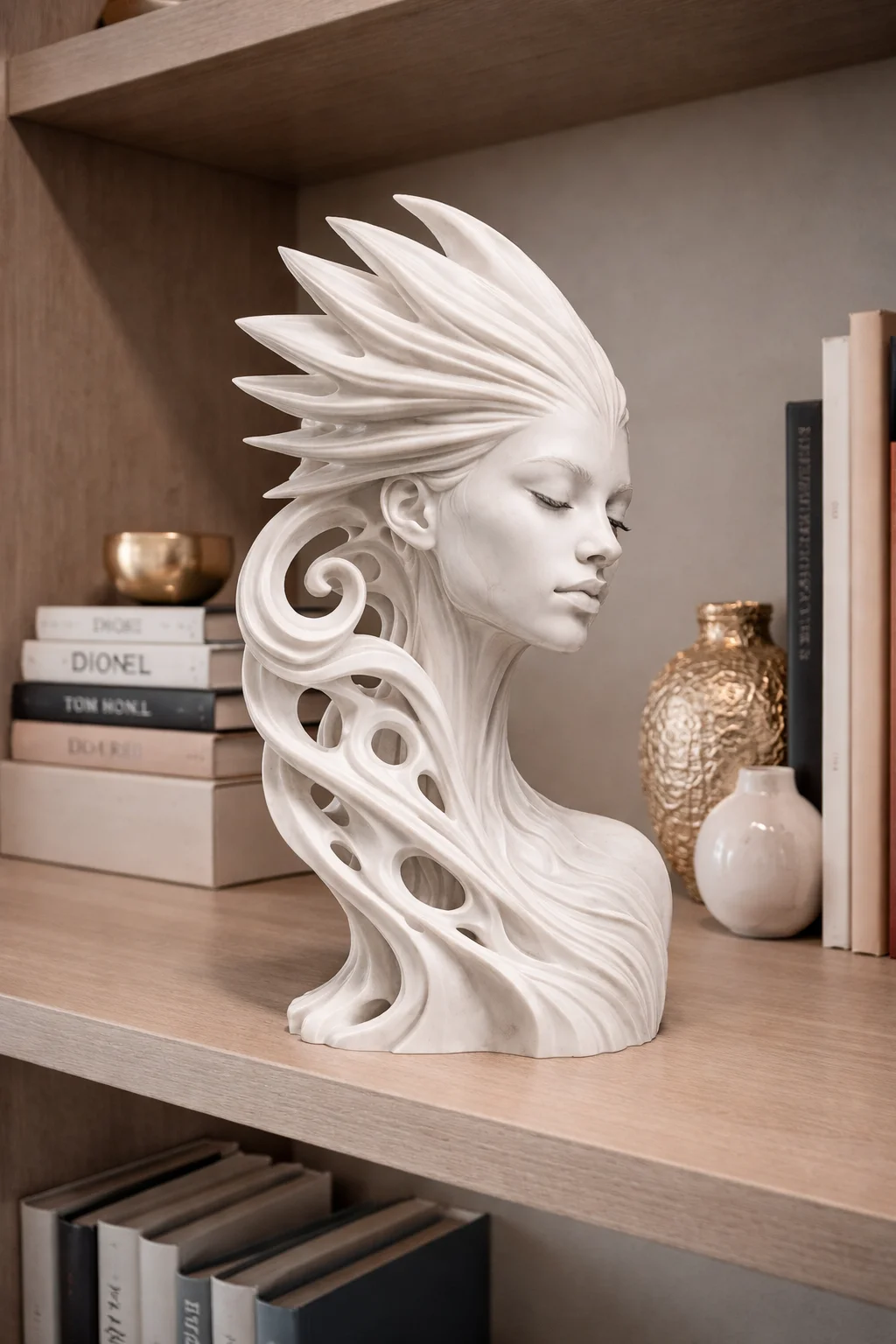 Wind Spirit Muse Bust STL – Flowing Fantasy Female Sculpture for 3D Printing 3d model