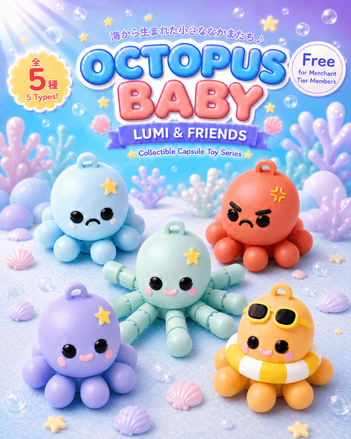 Lumi & Friends: Baby Octopus Flexi Spinners Collection (Multicolor) 3d model
