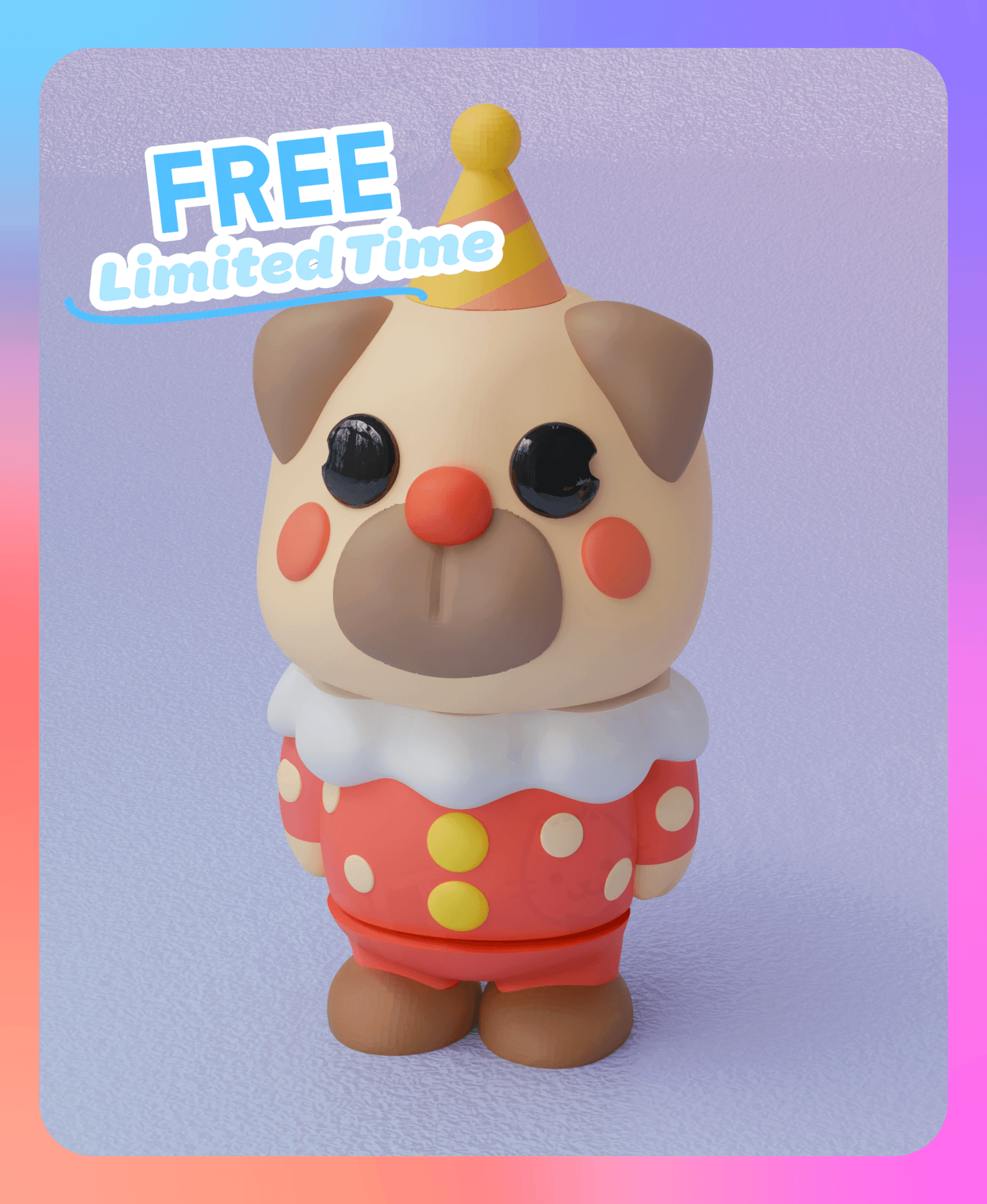 Pug Clown Keychain (Single Color) 3d model
