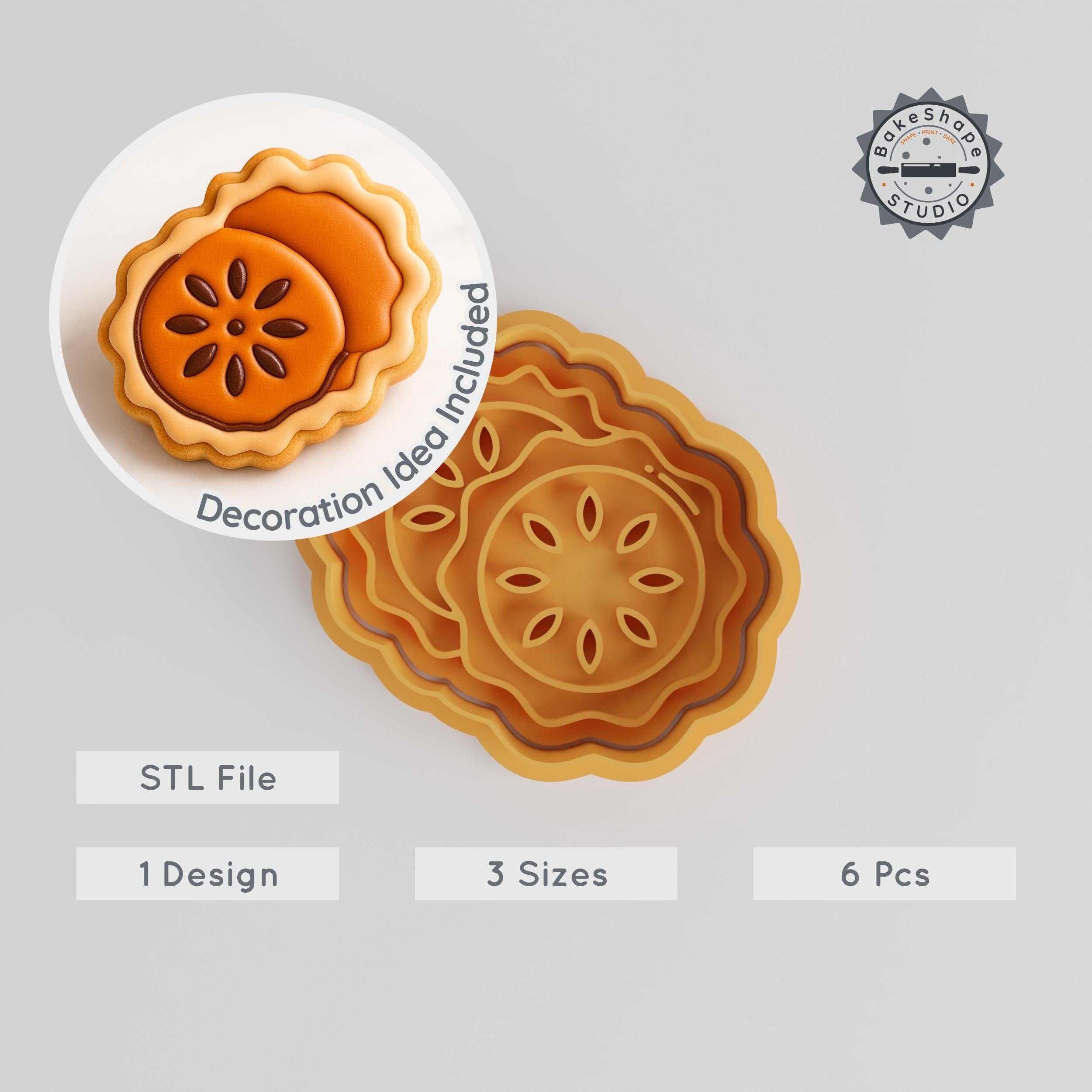Pie Shape Cutter & Stamp, Cookie & Fondant Decor, 3 Sizes, 6-Piece Set PRODUCT_735 3d model