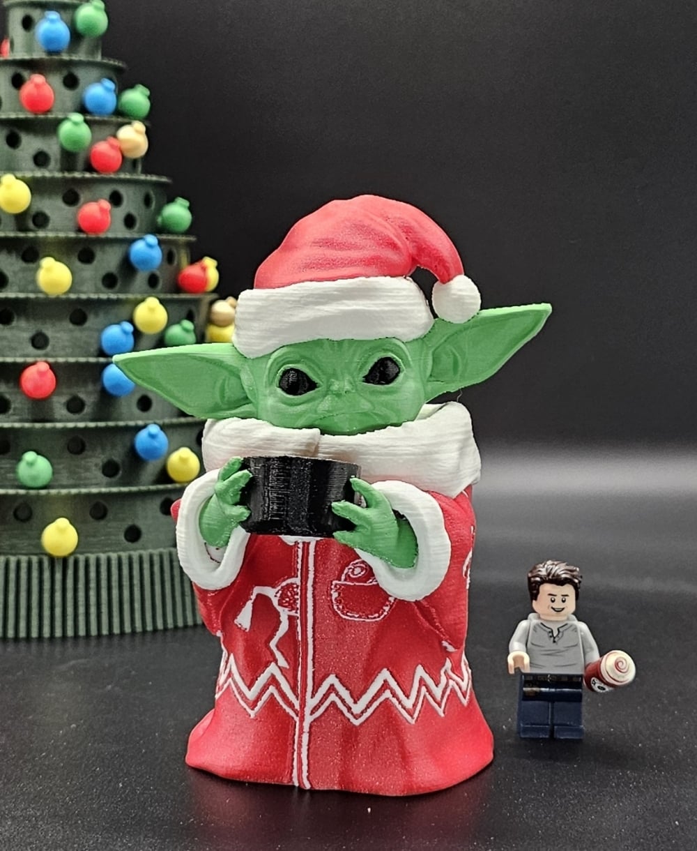 An appropriate "ugly" sweater for the little foundling.
(He asks you not to say anything about the shiny ball in his pocket or tasty snack that "hopped" in his sweater all on its own 😉)