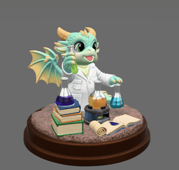 Cute Scientist Dragon Figurine STL File for 3D Print 3d model