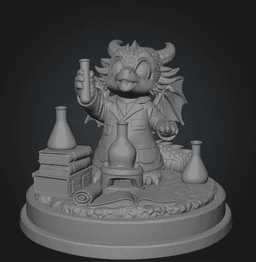Cute Scientist Dragon Figurine STL File for 3D Print 3d model