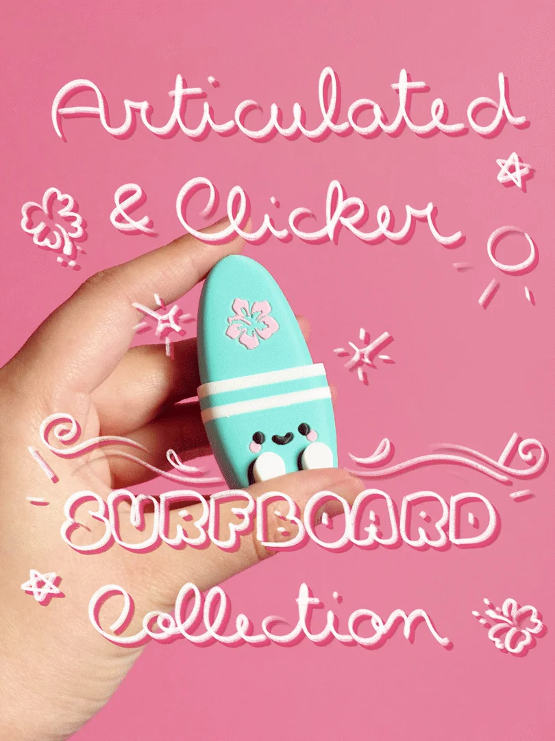 Cute Articulated & Clicker Surfboard | Print-in-place | Support-free 3d model