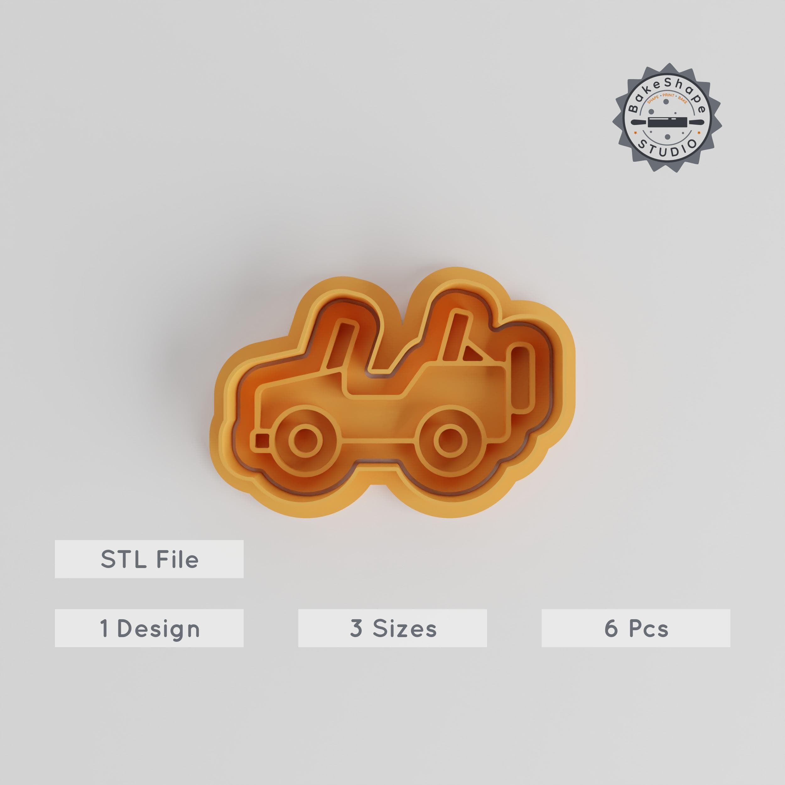 Army Jeep Cookie Cutter & Stamp Set, Military Vehicle Baking Tools, Fondant Decor, S M L Sizes, 6-Piece Collection PRODUCT_3196 3d model