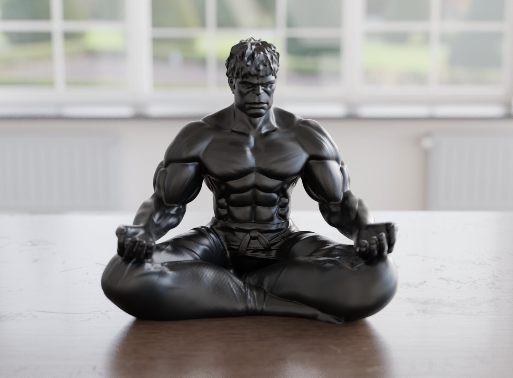 Zen Hulk Sculpture – Strong Yet Calm Meditating Figurine 3d model