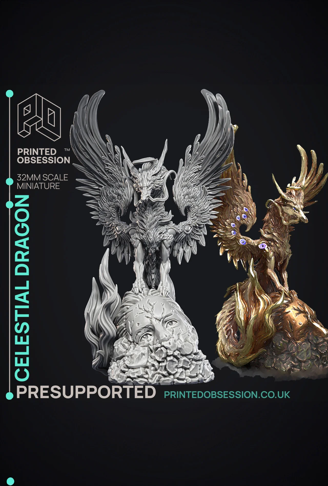 Celestial Dragon - Dragon Lord - PRESUPPORTED - Illustrated and Stats - 32mm scale 3d model
