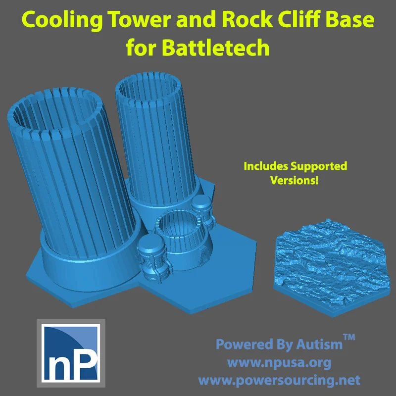 Battletech Buildings and Bases - Cooling Tower & Rock Cliff Base 3d model