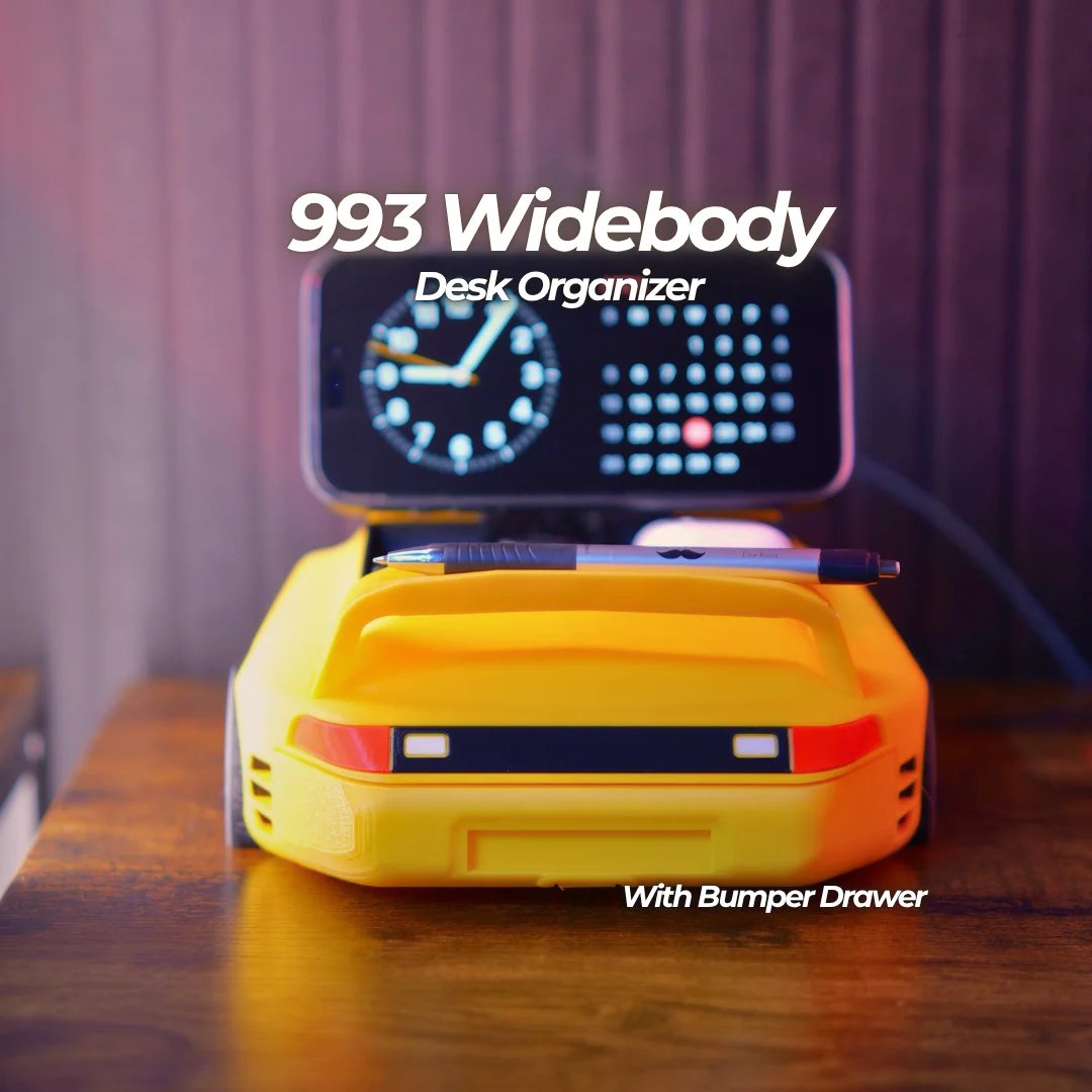 993 Widebody Desk Organizer — Phone Stand with Hidden Bumper Drawer 3d model