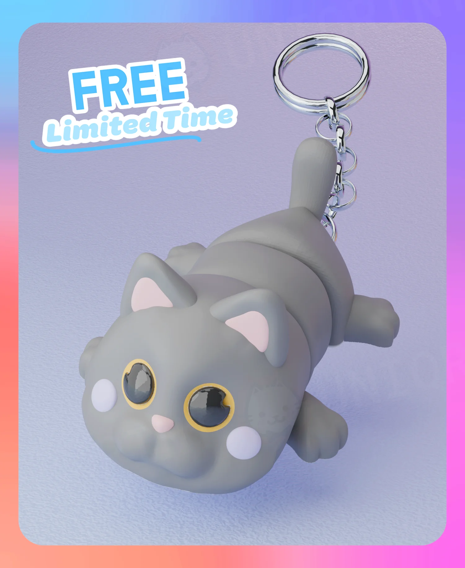 Flexi British ShortHair Cat Laying Down Keychain (Single Color) 3d model