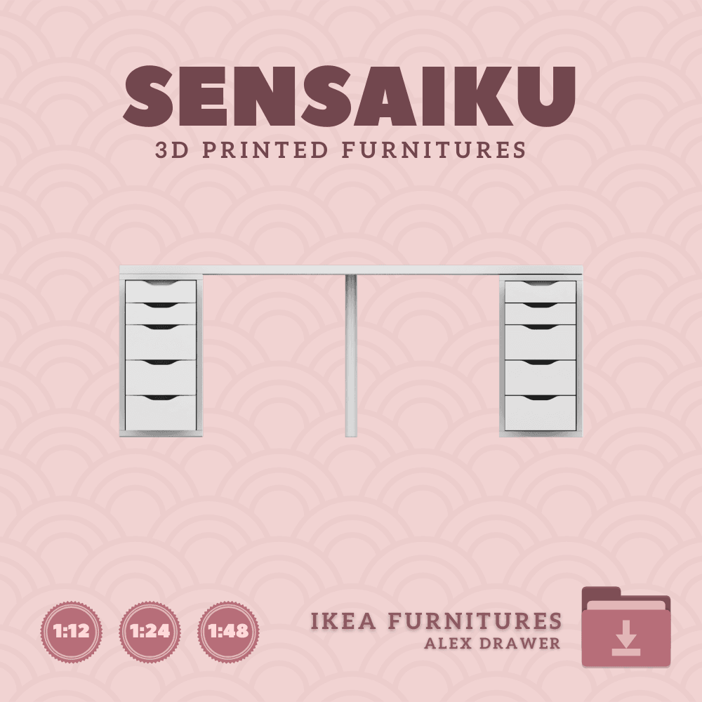 Miniature Replica 04. ALEX Desk with Drawers V3 for Miniature Dollhouse IKEA 3D Print (1:12,24,48) 3d model