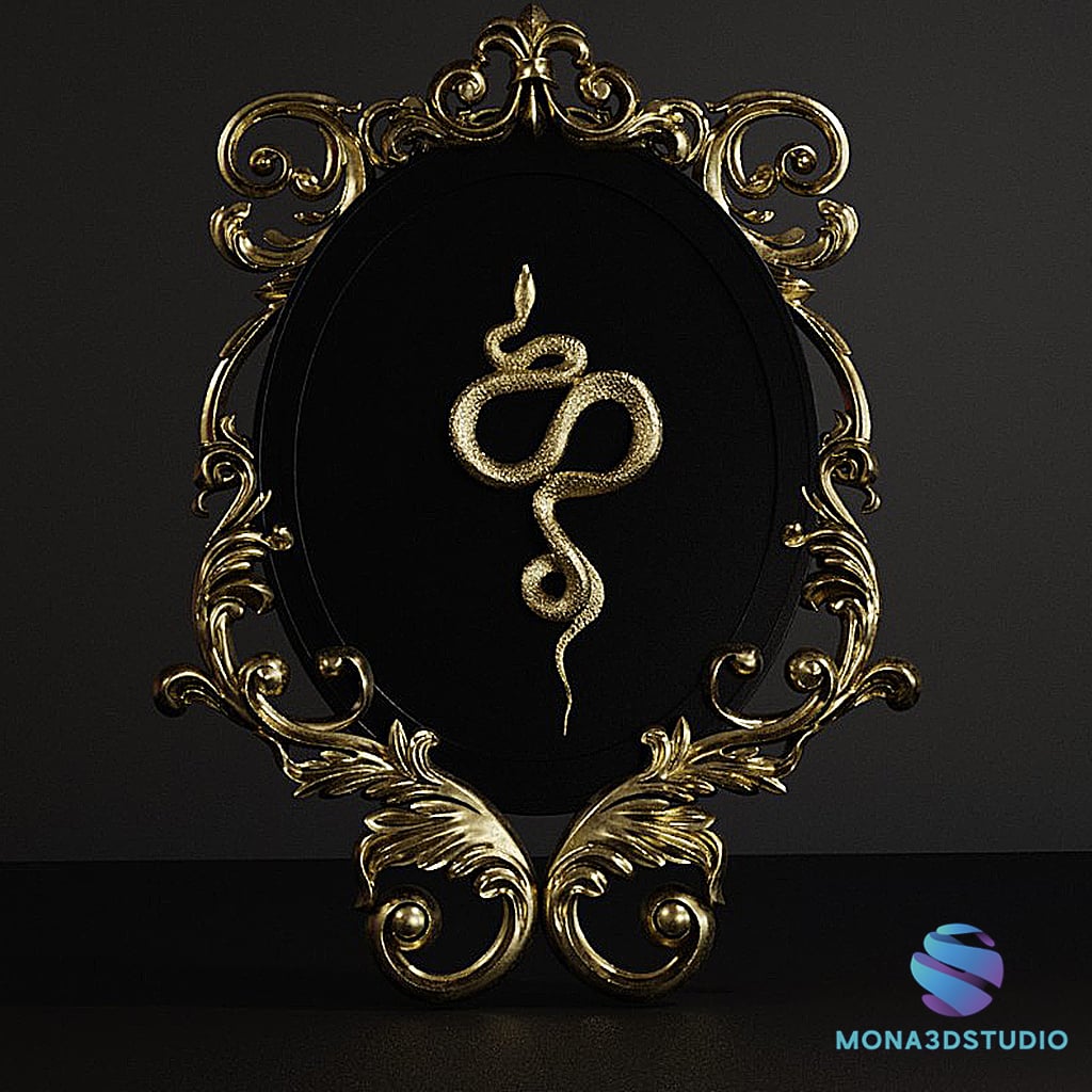 Baroque Ornamental Frame with Snake - Home Decor (20cm / 40cm) - Commercial License 3d model