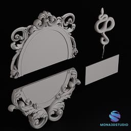Baroque Ornamental Frame with Snake - Home Decor (20cm / 40cm) - Commercial License 3d model