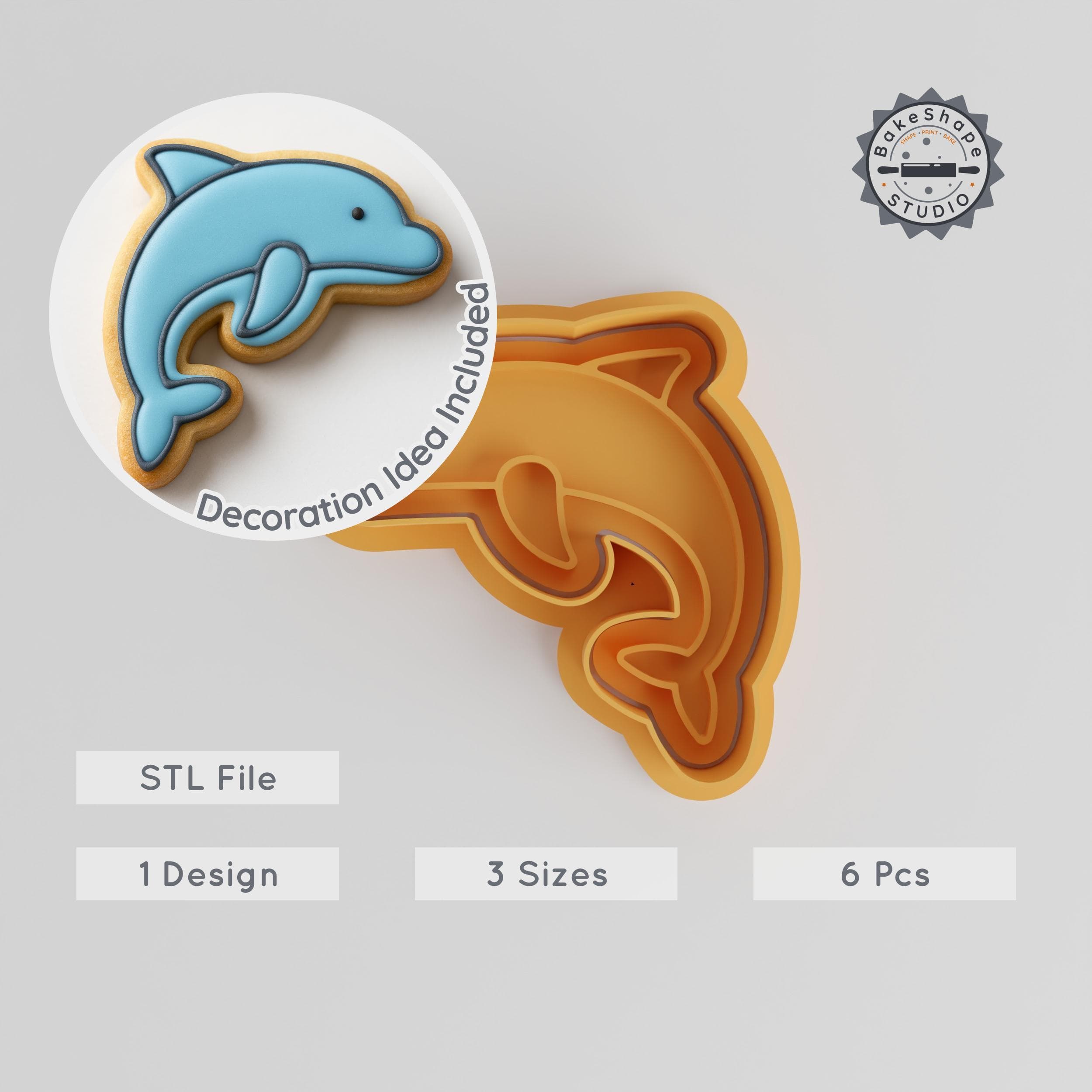 Dolphin Shape Cutter & Stamp, Perfect for Cookies & Fondant, Set of 6, Sea Mammal, Animal, Ocean, Aquatic Theme PRODUCT_1100 3d model