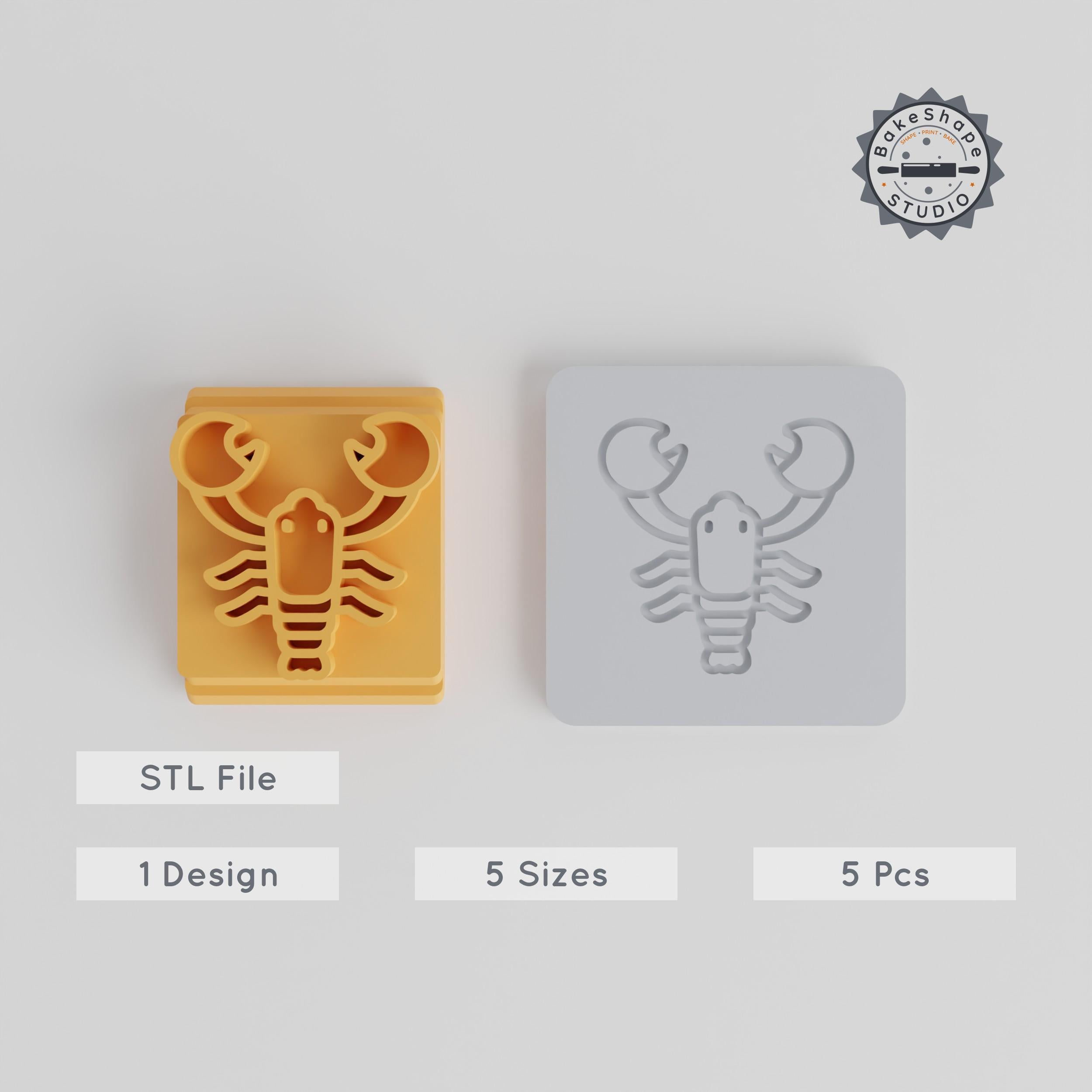 Lobster Stamp Tile Set, 5 Sizes, Perfect for Clay, Cookies & Fondant, Ocean Crustacean Design PRODUCT_1646 3d model