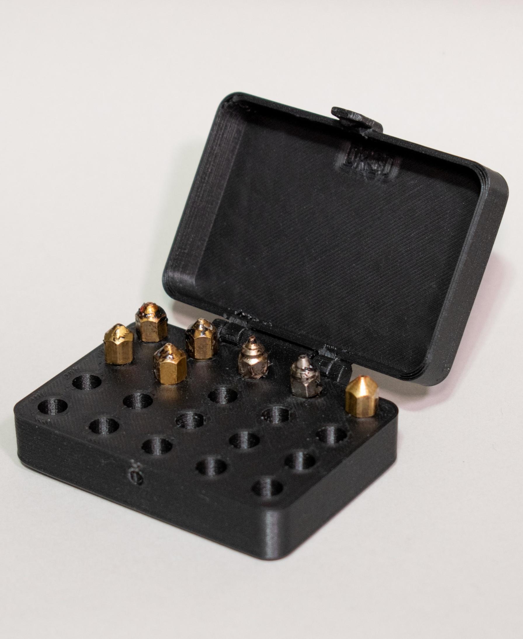 Print In Place 3D Printer Nozzle Holder Box - Holds 20 Nozzles 3d model