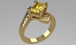 Engagement Ring with Prong-Set Emerald Cut Center & Graduated Side Stones 3d model
