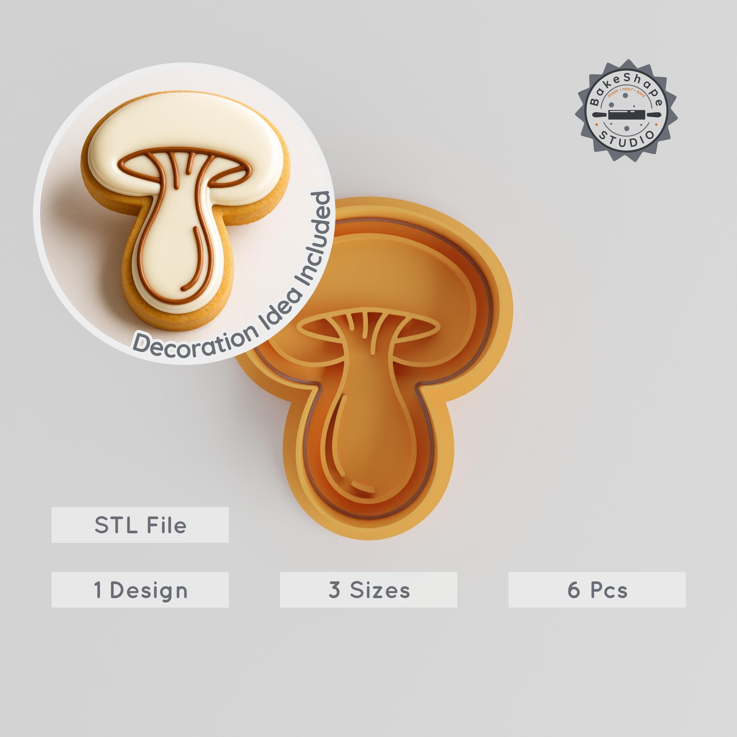Mushroom Shape Cutter & Stamp Set, Cookie & Fondant Decor Tool, 3 Sizes, Organic Vegetarian Baking PRODUCT_1063 3d model